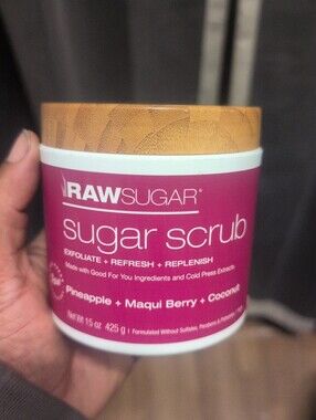 Raw Sugar Sugar Scrub - Pineapple Maqui Berry Coconut - Fuchsia Jar 15oz